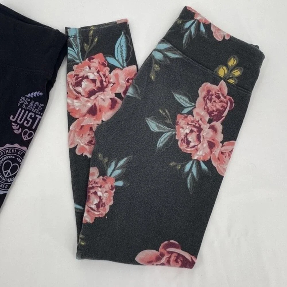 Lot of 2 Justice Full Length Leggings Floral Spellout Leg Girls XL 16/18
